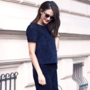 NEW Zara Suede Navy Short Sleeved Blouse Top